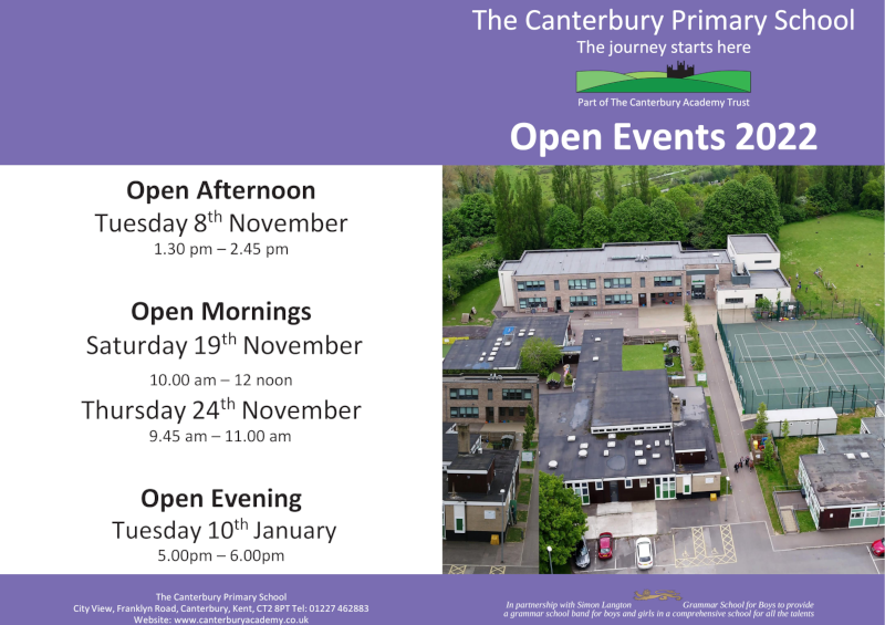 The Canterbury Primary School Open events 2022